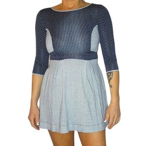French Connection Quarter Sleeve Mini Dress Blue Grey Polka Dot Size 4